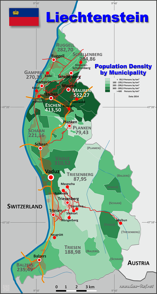 Map : Liechtenstein Population Density by Municipality (2014) - Infographic.tv - Number one