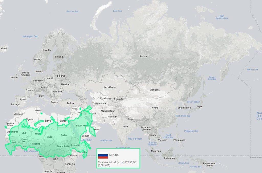 Map Real size of Russia in comparation to Africa. Infographic.tv