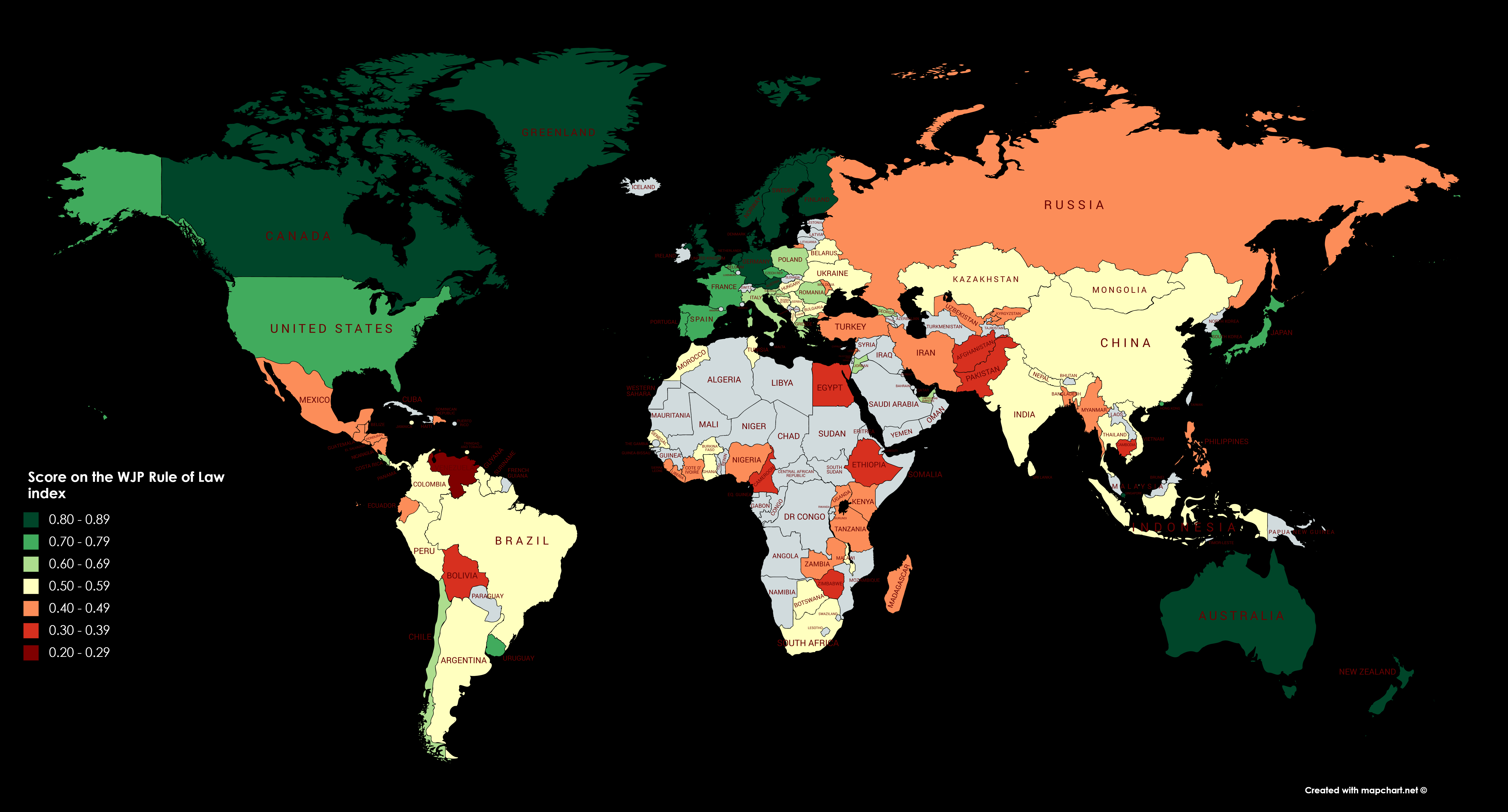 Map : Score on the WJP Rule of Law index for 2018 - Infographic.tv ...