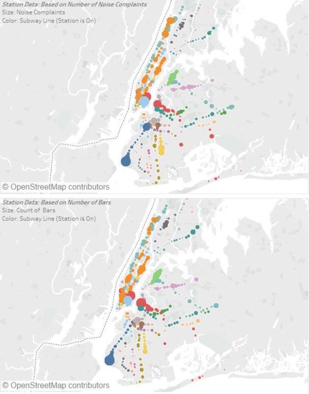 data visualization : [OC] Picking a Subway Line to Maximize Partying in ...