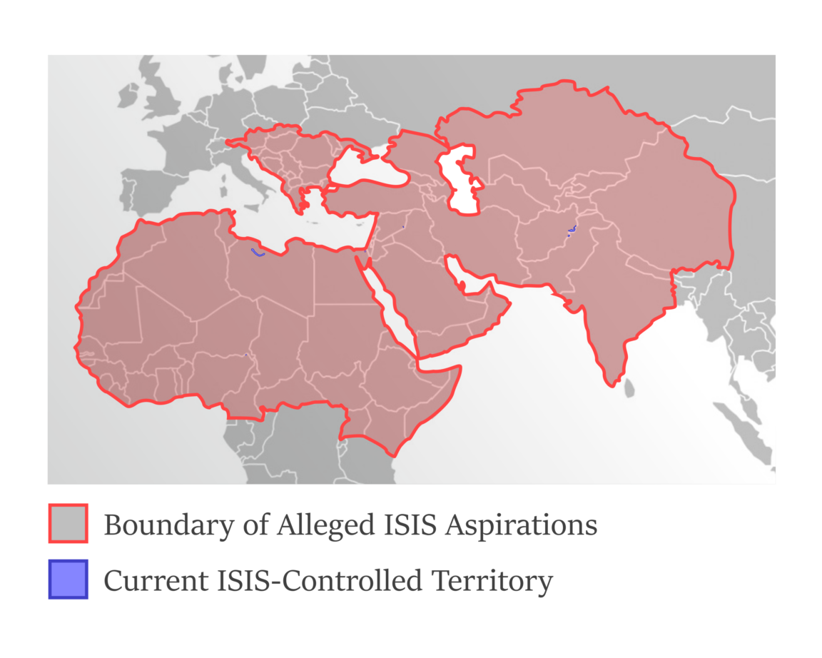 Map Alleged ISIS Aspirations Compared to Territory Currently