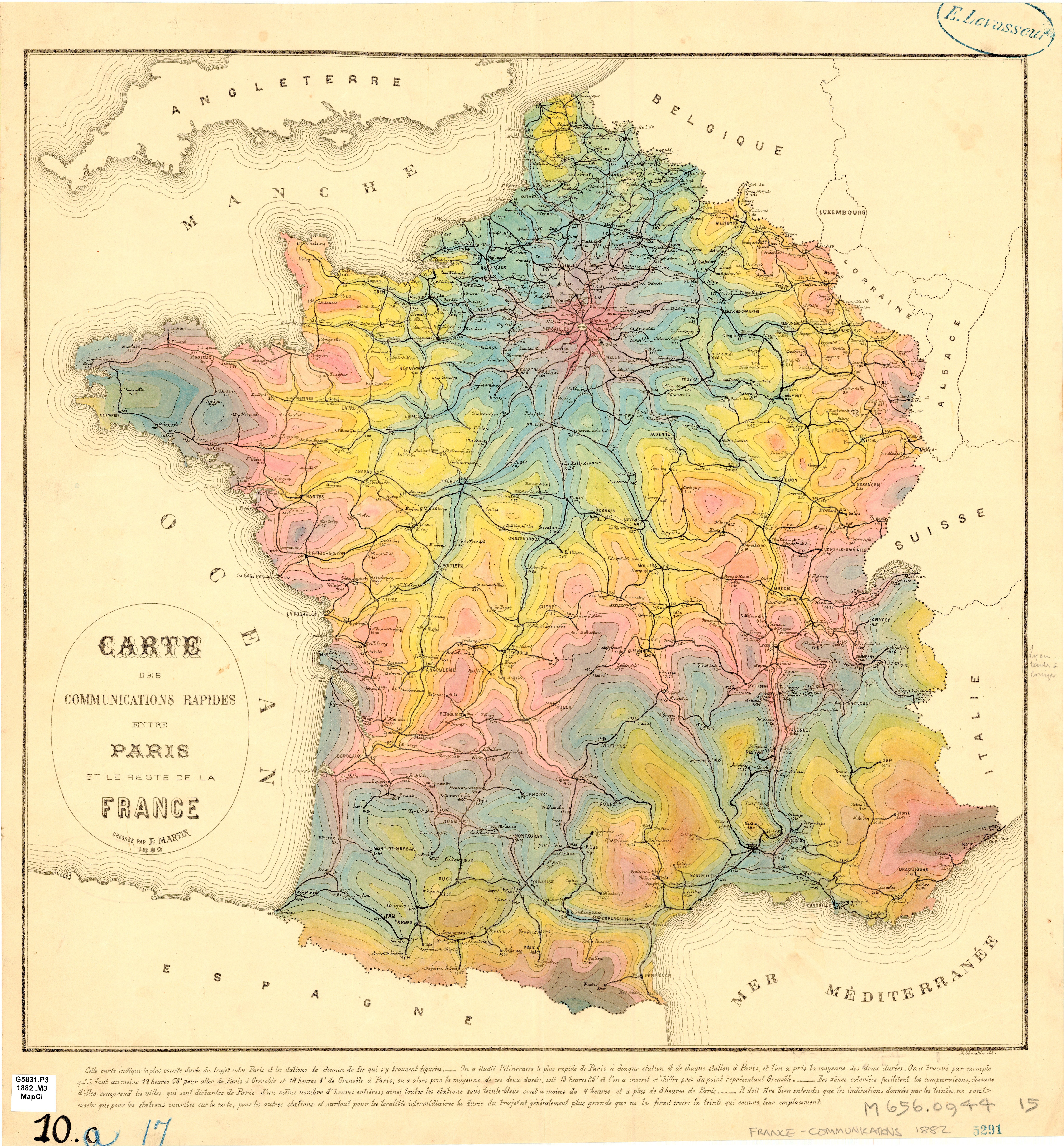 carte isochrone paris Map : Carte isochrone (temps de trajet) en partant de Paris en 