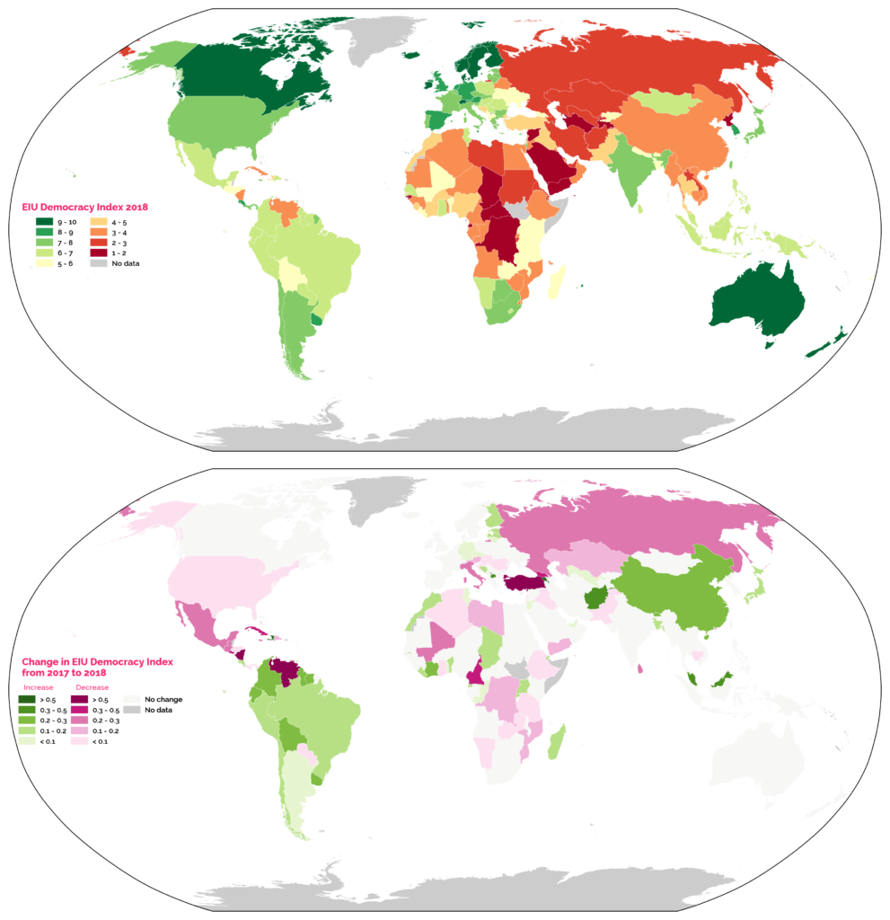 Map : EIU Democracy Index 2018 & Change from 2017 [3036x3138 ...