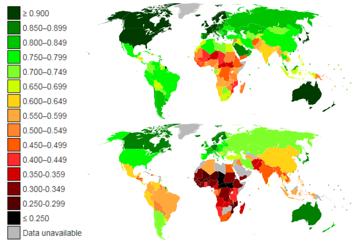 Map Human Development Index V Inequality Adjusted Human Development
