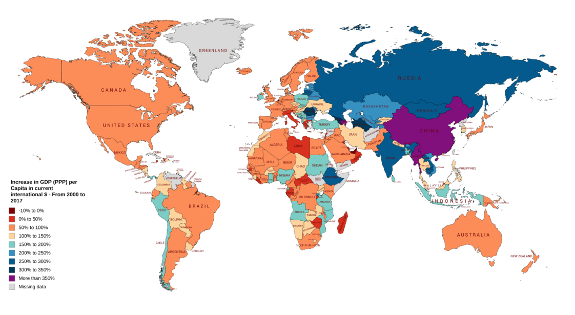 Map : Increase in GDP (PPP) per Capita in current international ...