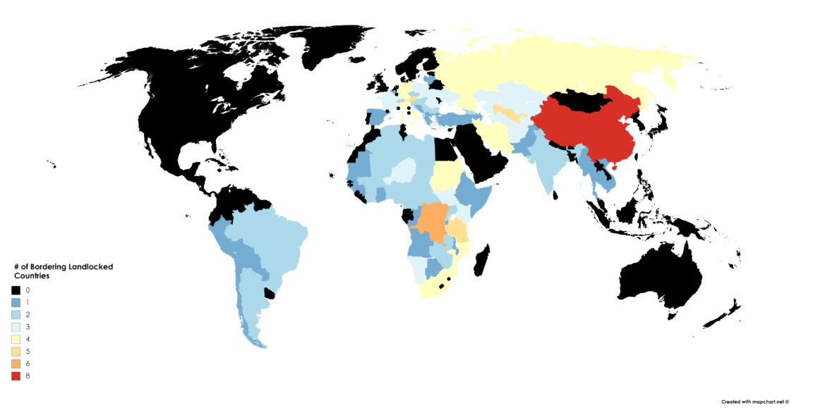 Map : Number of Bordering Landlocked Countries Without Borders ...