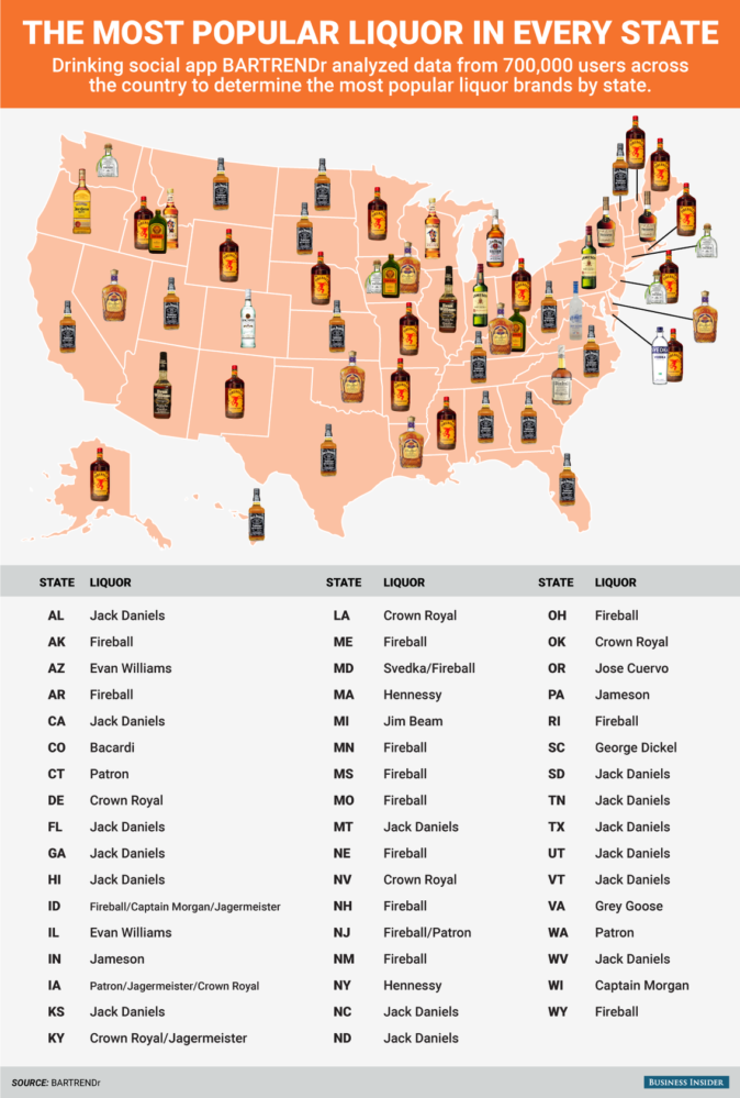 Map : Preferred brand of alcohol by state – Infographic.tv – Number one ...