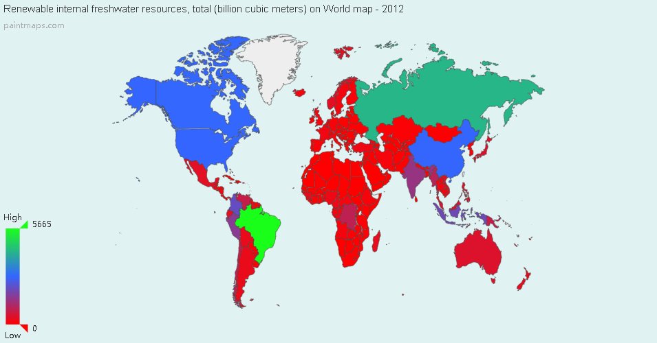 Map : Renewable internal freshwater resources, total (billion cubic ...