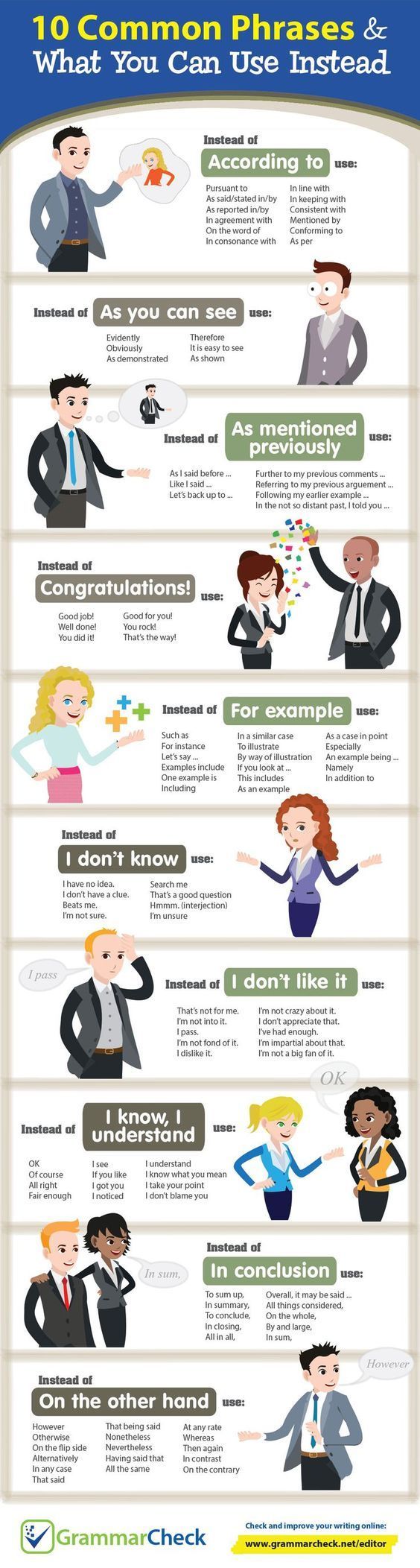 Data Chart : 10 Common Phrases & What You Can Use Instead (Infographic ...