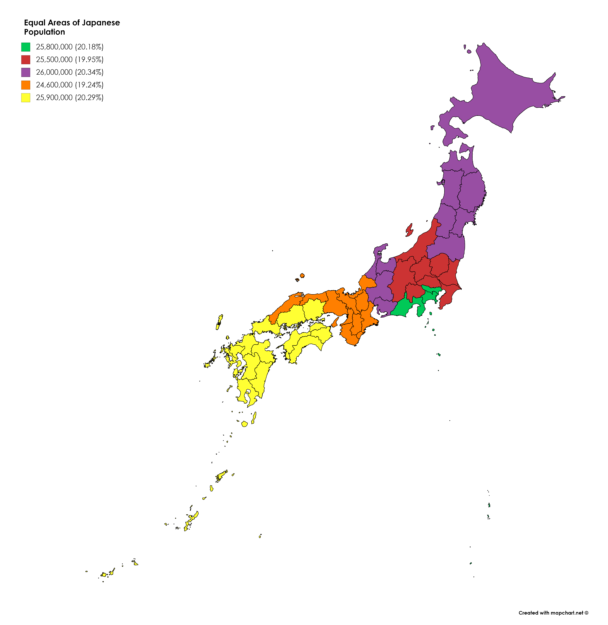 Map : Japanese regions of equal population – Infographic.tv – Number ...