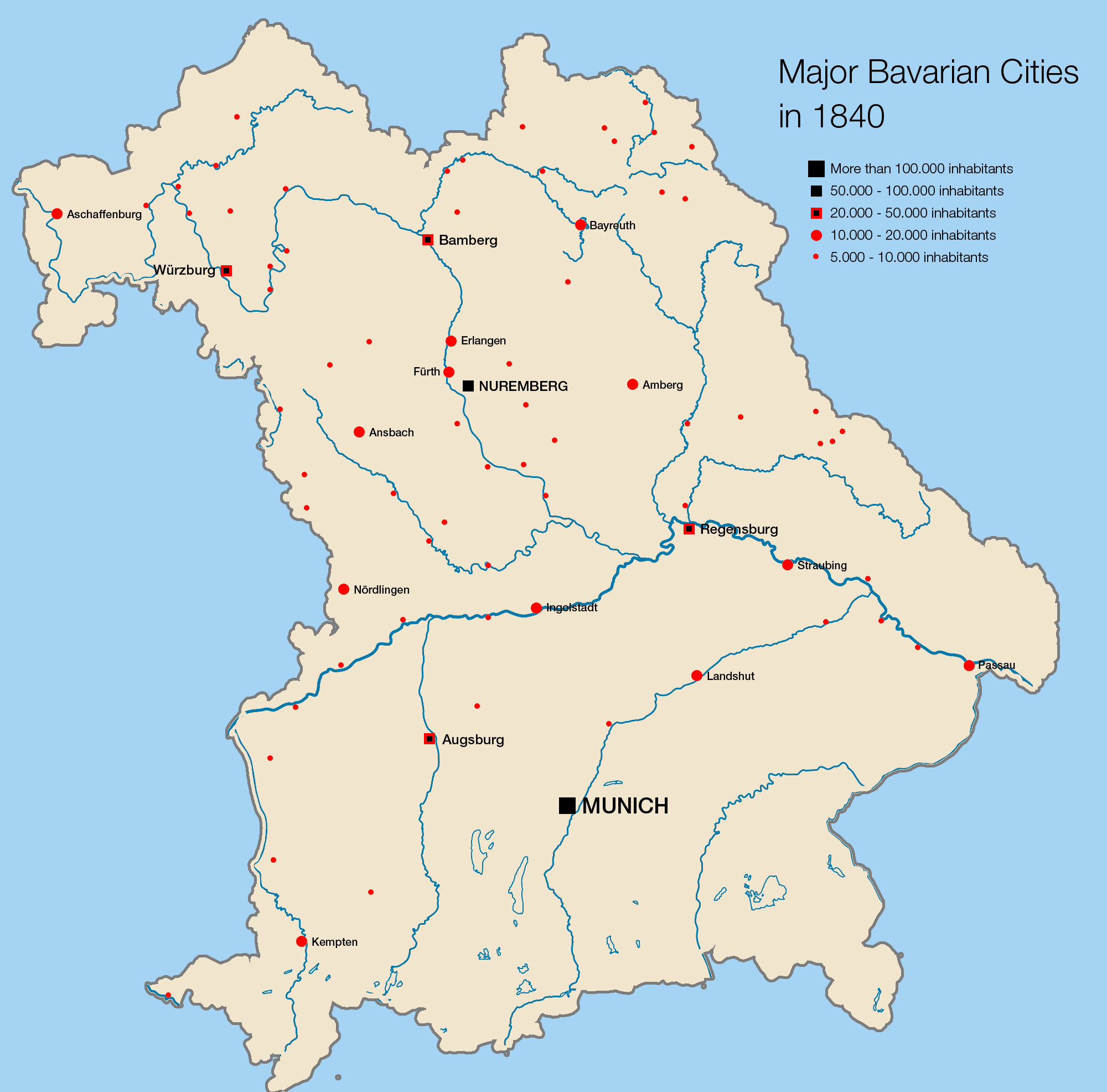 Map Major Bavarian Cities In 1840 OC 2000 X 2000 Infographic Tv   Map Major Bavarian Cities In 1840 OC 2000 X 