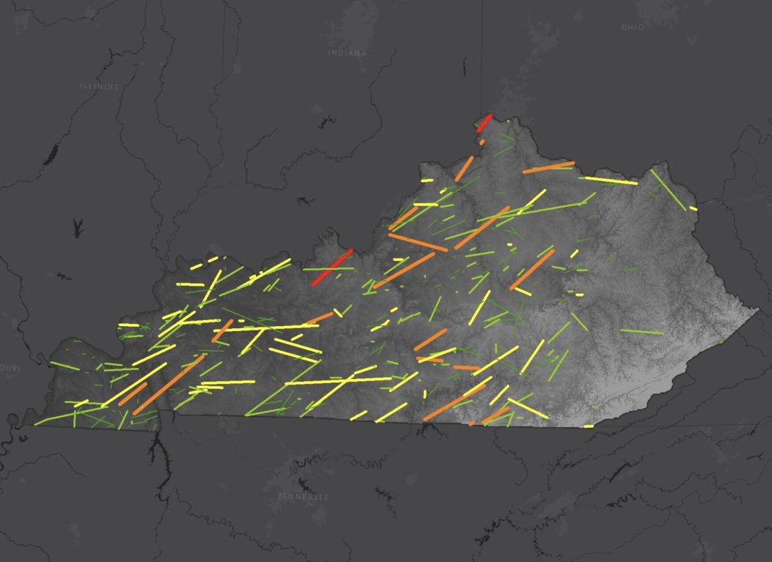 Map : Map of Kentucky tornado tracks since 1950 that I’m working on - Infographic.tv - Number 