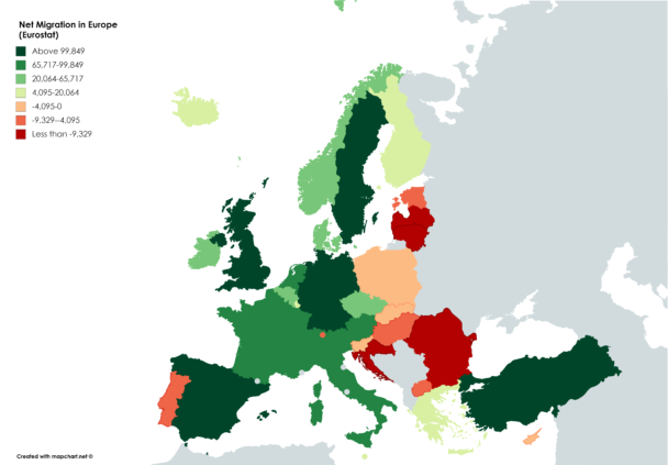 Map : Net Migration In Europe (Eurostat 2017) - Infographic.tv - Number ...