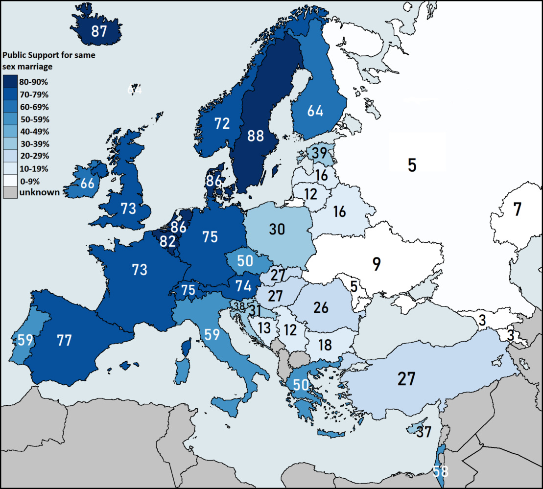 Map Public Support For Same Sex Marriage In Europe Infographictv 3960