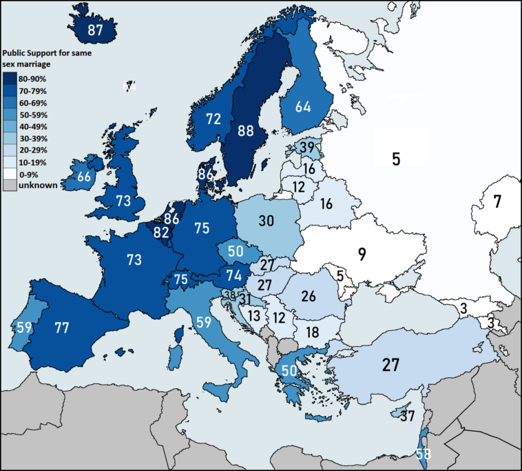 Map : Public Support For Same Sex Marriage In Europe - Infographic.tv 