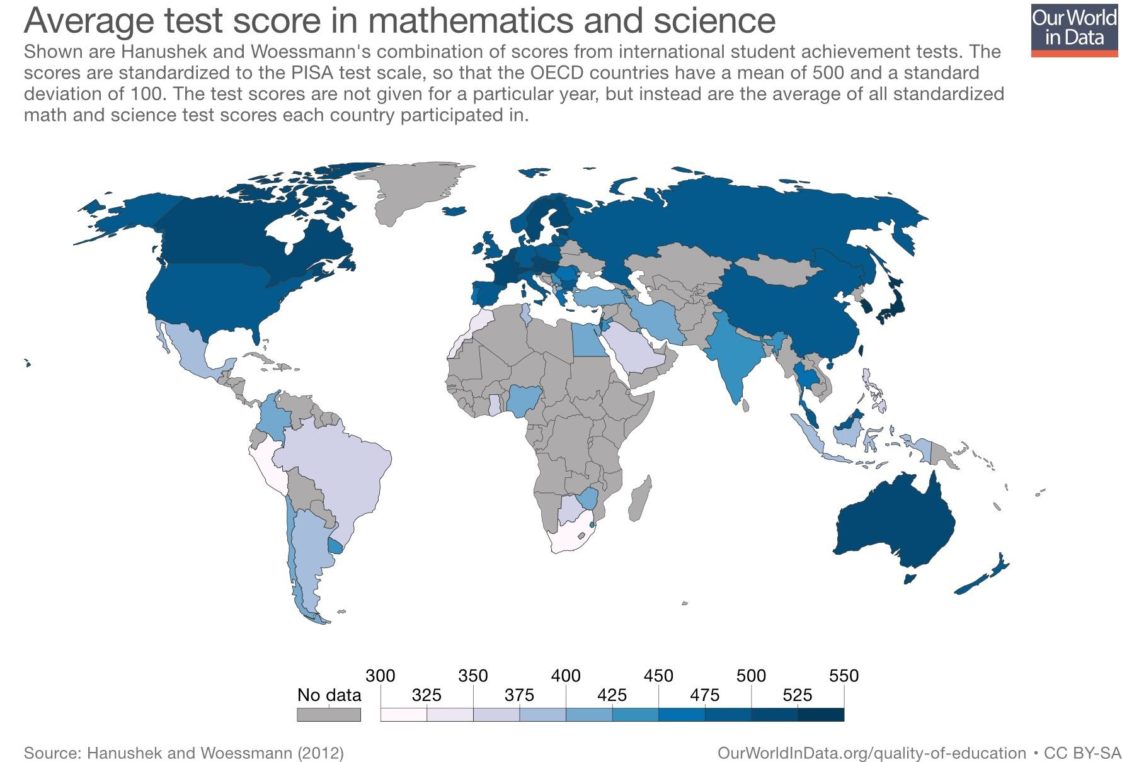 Map Science and math scores per country Infographic.tv Number one