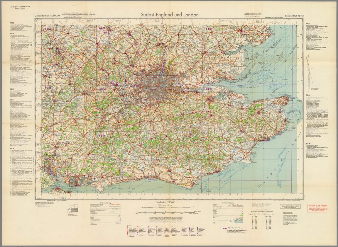 Ised Map Map : Sudost-England: A map of used by Nazi forces to plan for an ...