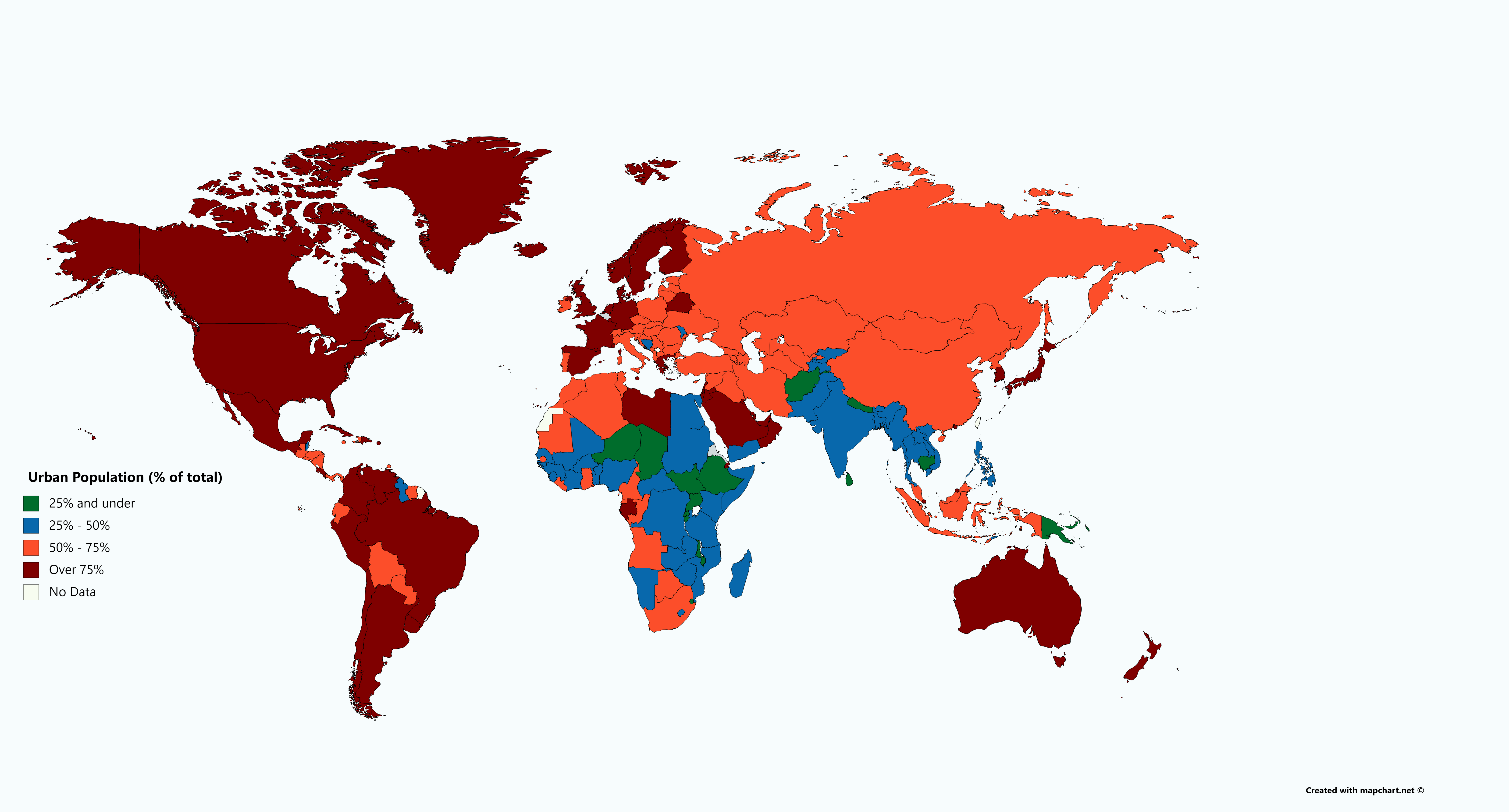 Map Urban Population ( of total). Data from World Bank