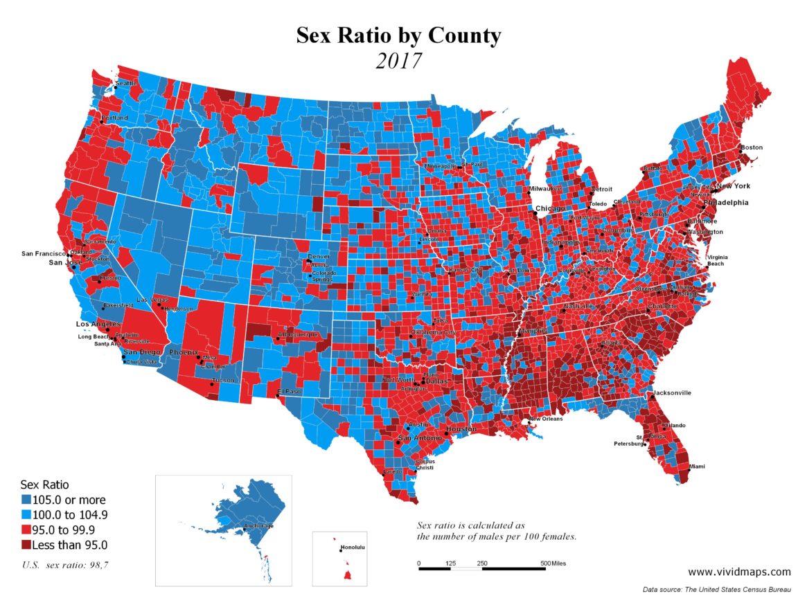 Data Visualization Sex Ratio By Us County 2000 2017 Oc Infographictv Number One