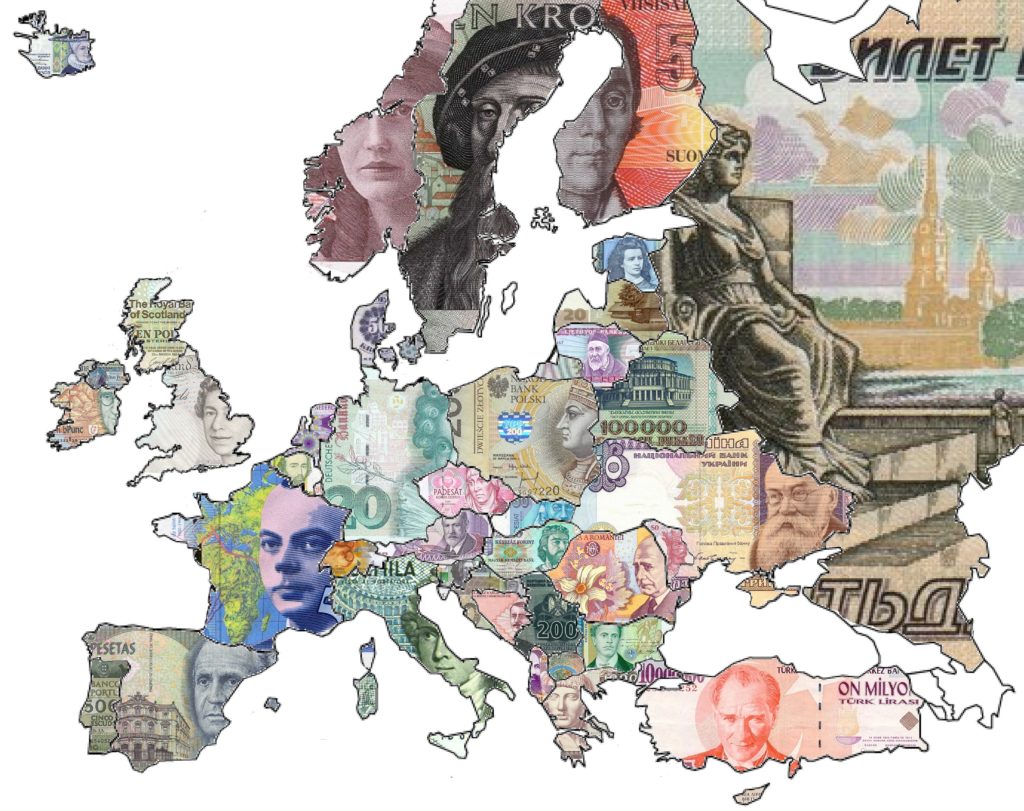 Map : 1990s europe political - banknote map - Infographic.tv - Number 