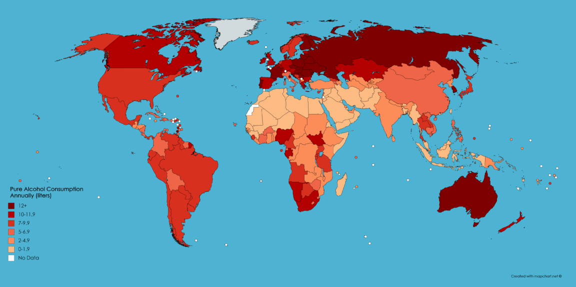 Map : Alcohol Consumption Per Capita (liters) - Infographic.tv - Number ...