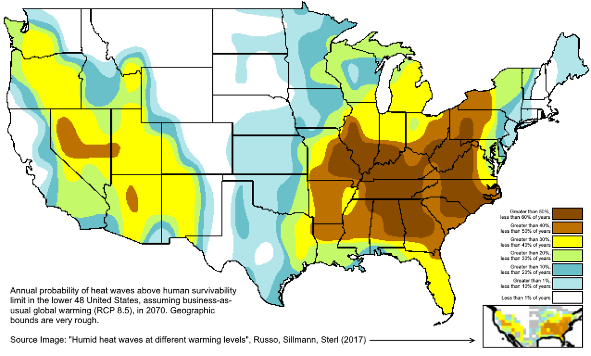 Map : Annual probability of heat waves above human survivability limit ...