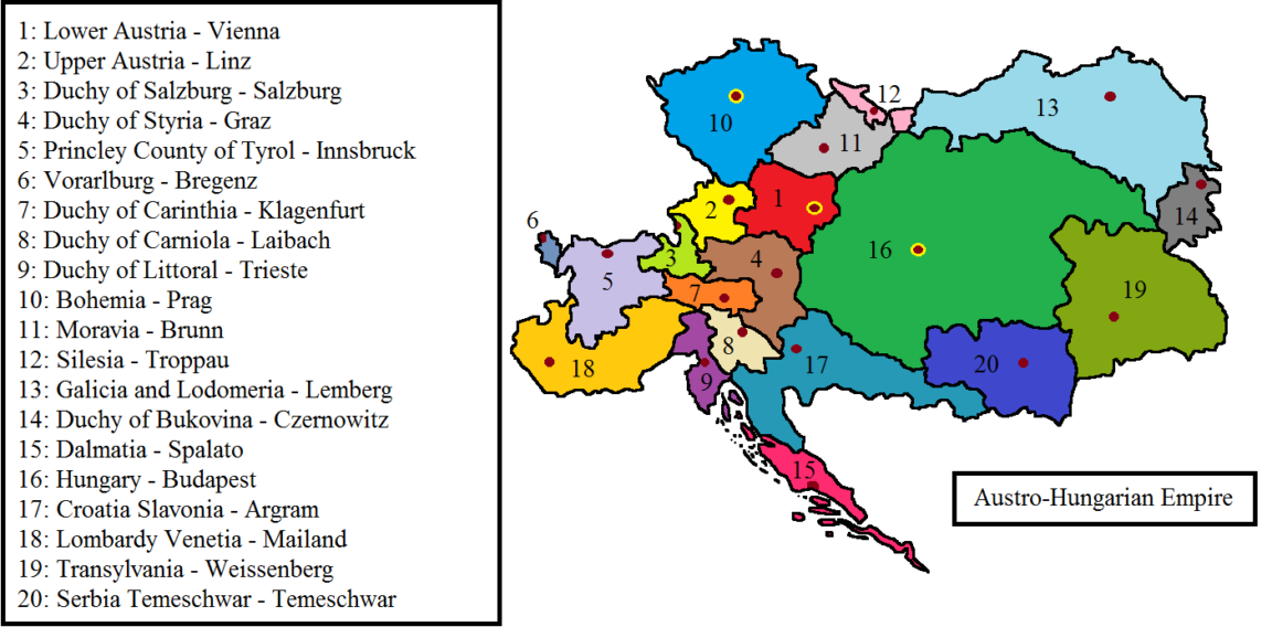 Map Austro Hungarian Empire The Map Of Its Subdivisions
