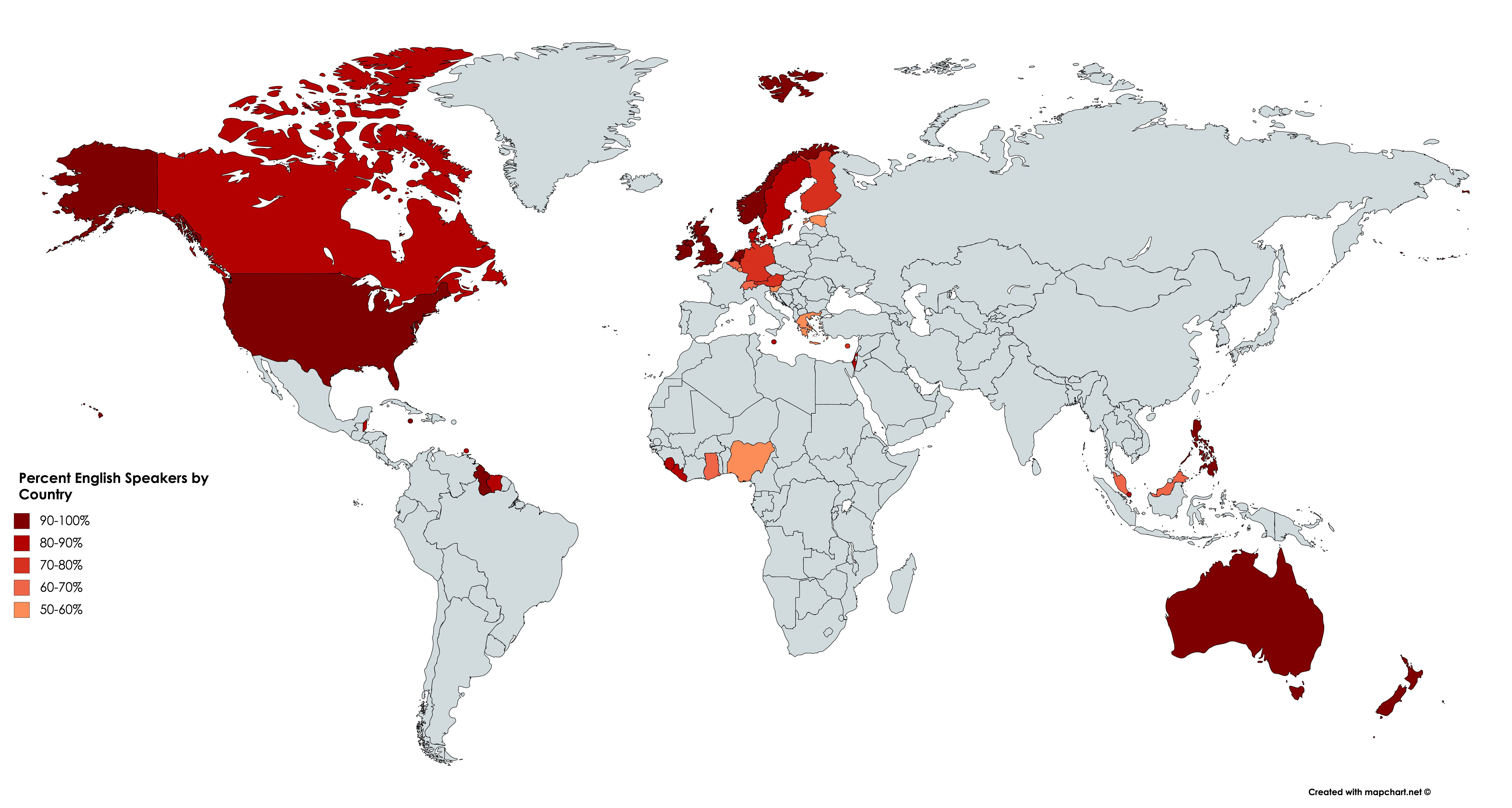 Map : Countries Where over 50% of the population speaks English, Either ...