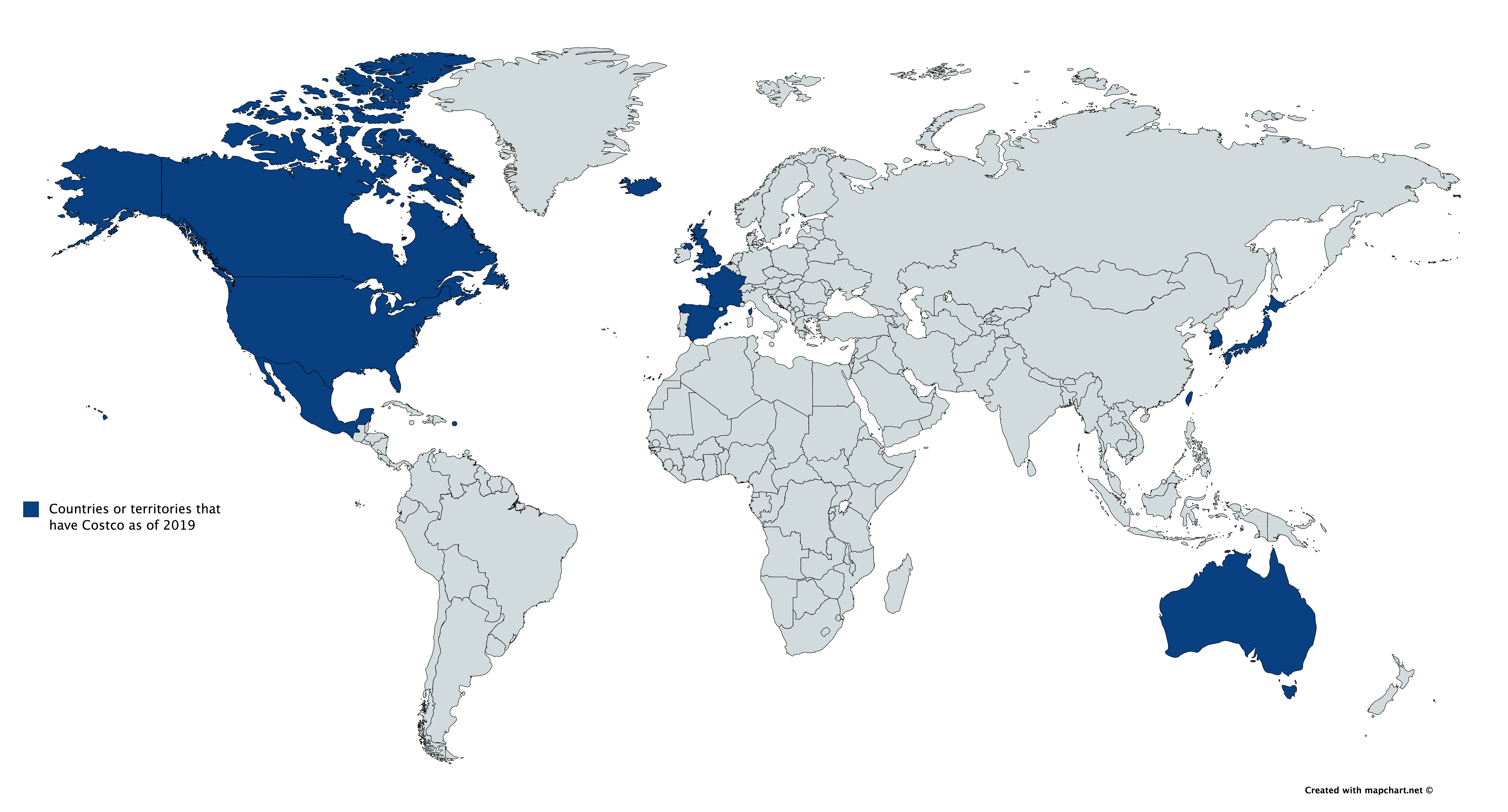 Map Countries Or Territories Where Costco Is Present 2019