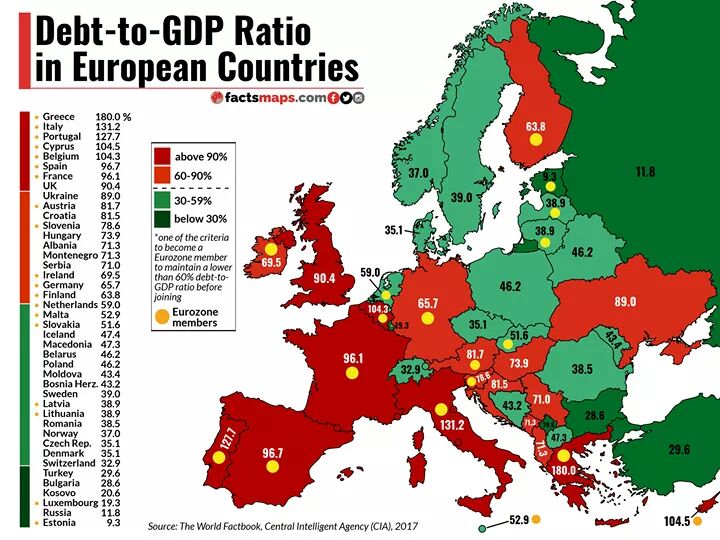 Map Debt to GDP Ratio in Europe Infographic.tv Number one