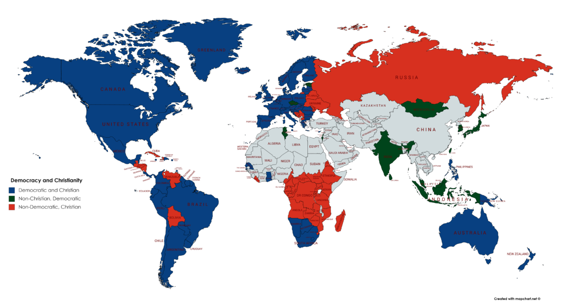 Map : Democracy And Christianity (explanation In Comments 