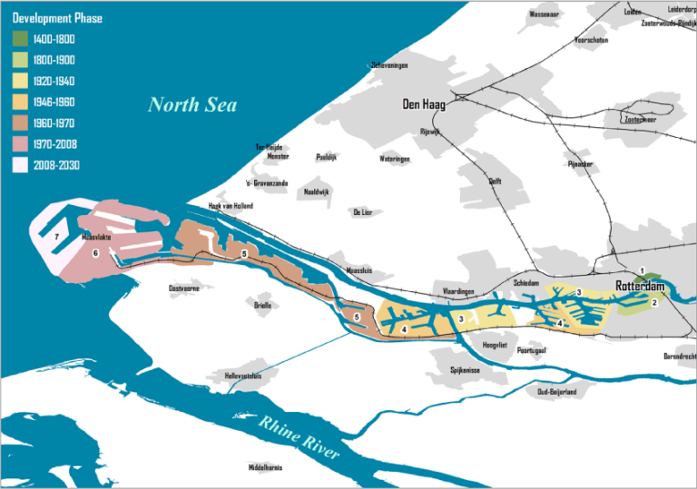 Map Evolution Of The Port Of Rotterdam 1400 2030 Infographic Tv   Map Evolution Of The Port Of Rotterdam 1400 2030 768x539 