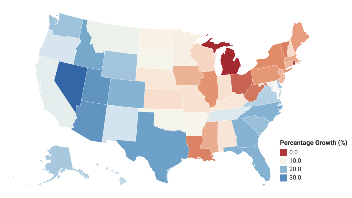 Map [OC] U.S. Population Growth Rate (Per State) Infographic.tv