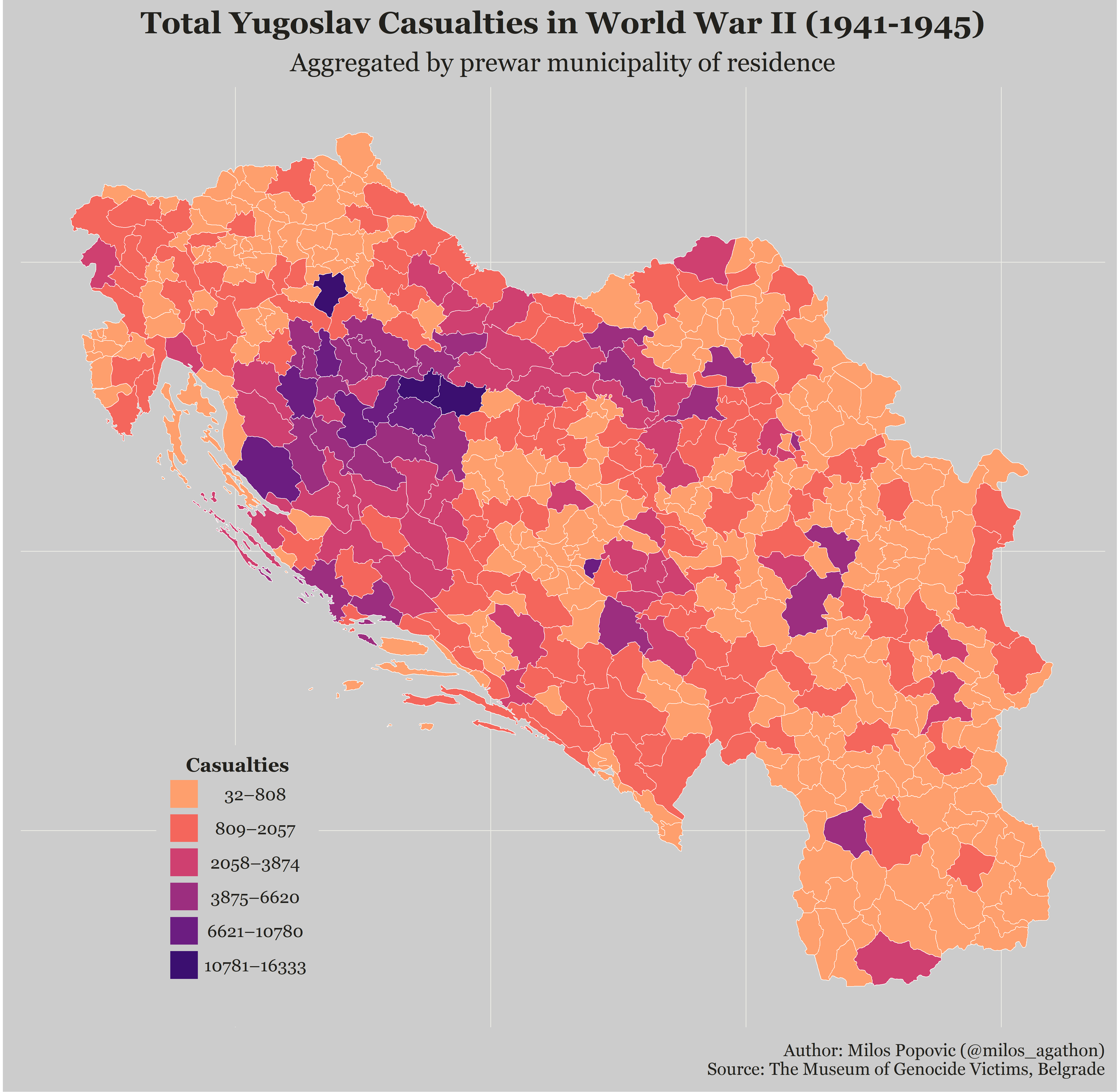 Map Over 650k Identified Yugoslav Casualties In World War II By Pre   Map Over 650k Identified Yugoslav Casualties In World War 