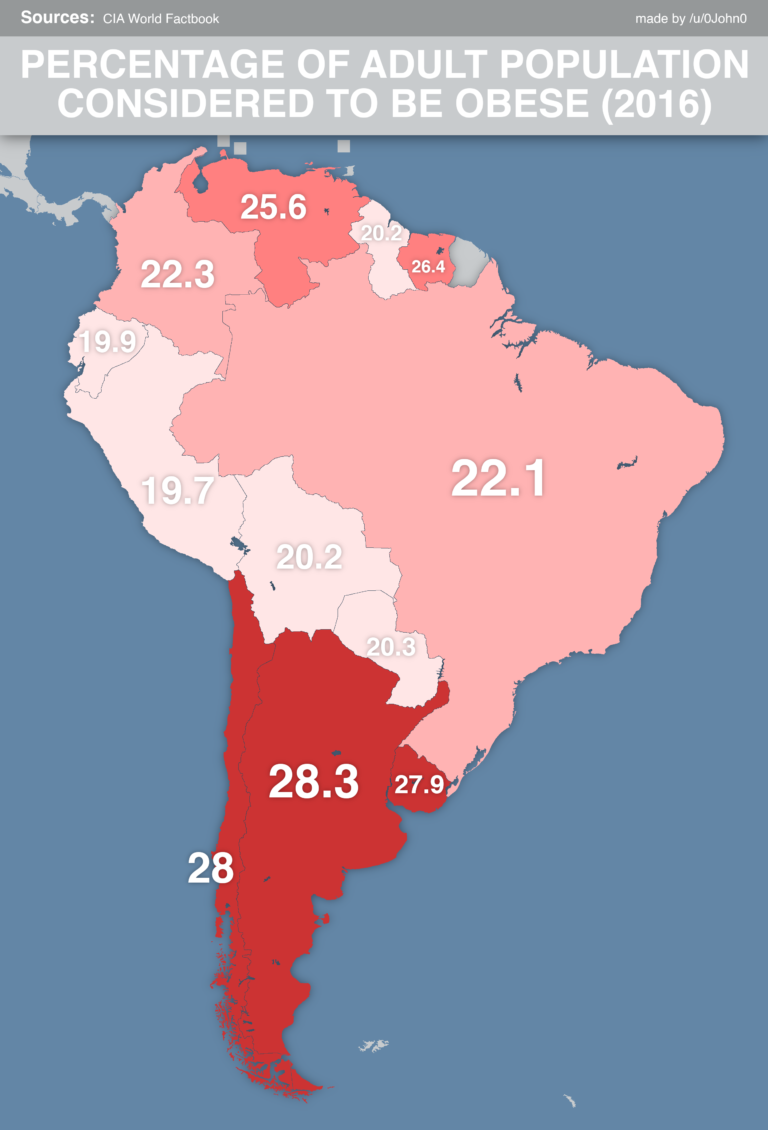 Map Percentage of adult population considered to be obsese in South