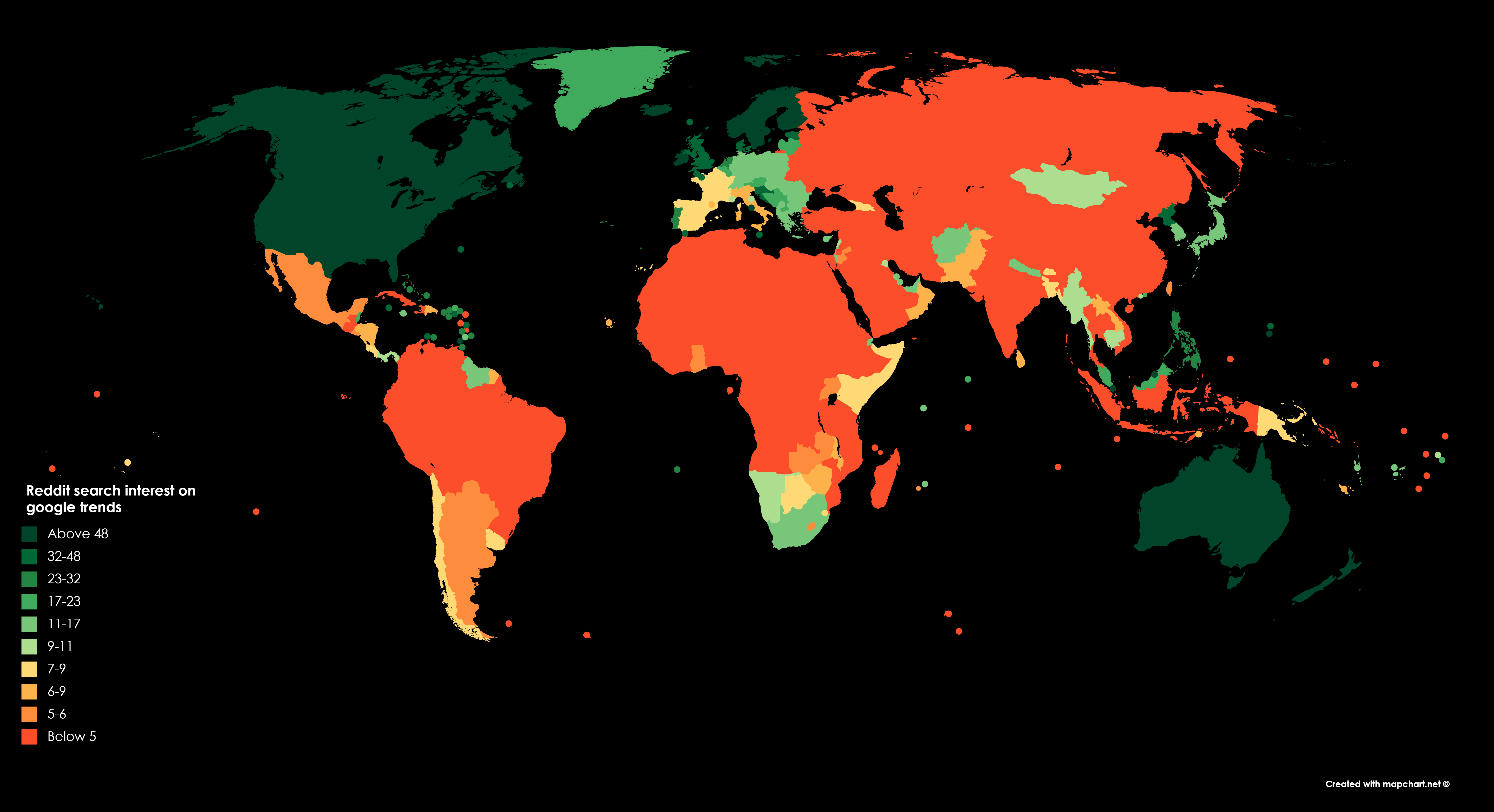 Map : Reddit Search Interest On Google Trends - Infographic.tv - Number 