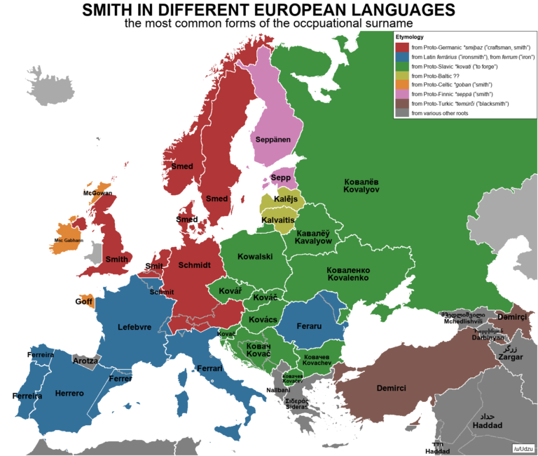 Map : Surrname Smith in different European Languages - Infographic.tv ...