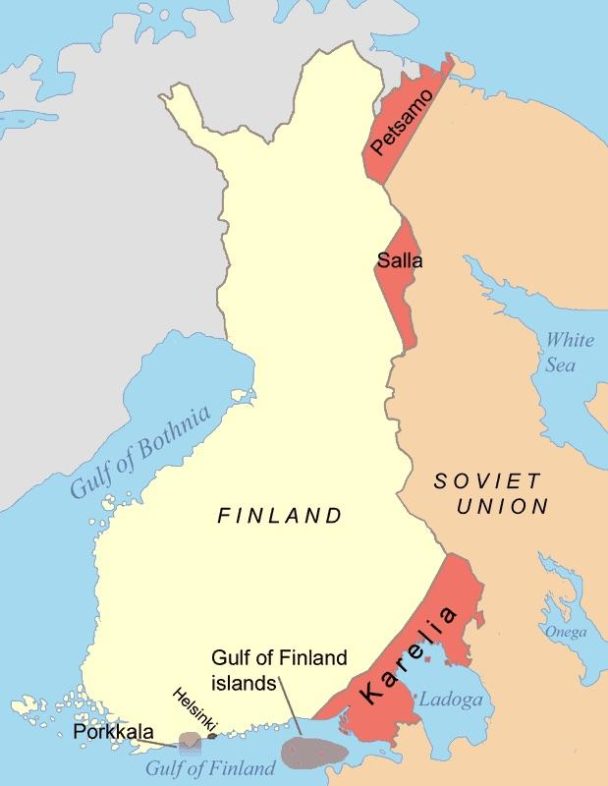 Map Territories Ceded By Finland To The Soviet Union 608x786 