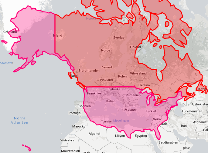 Map USA Canada Overlaid On Europe At The Same Latitudes   Map USA Amp Canada Overlaid On Europe At The 