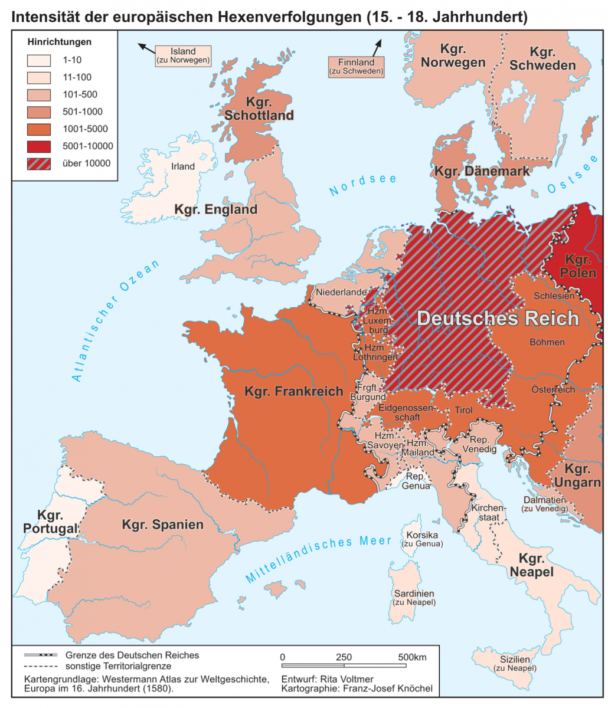 Map Intensity Of European Witch Hunts C 15 18 Infographictv Number One Infographics 1184