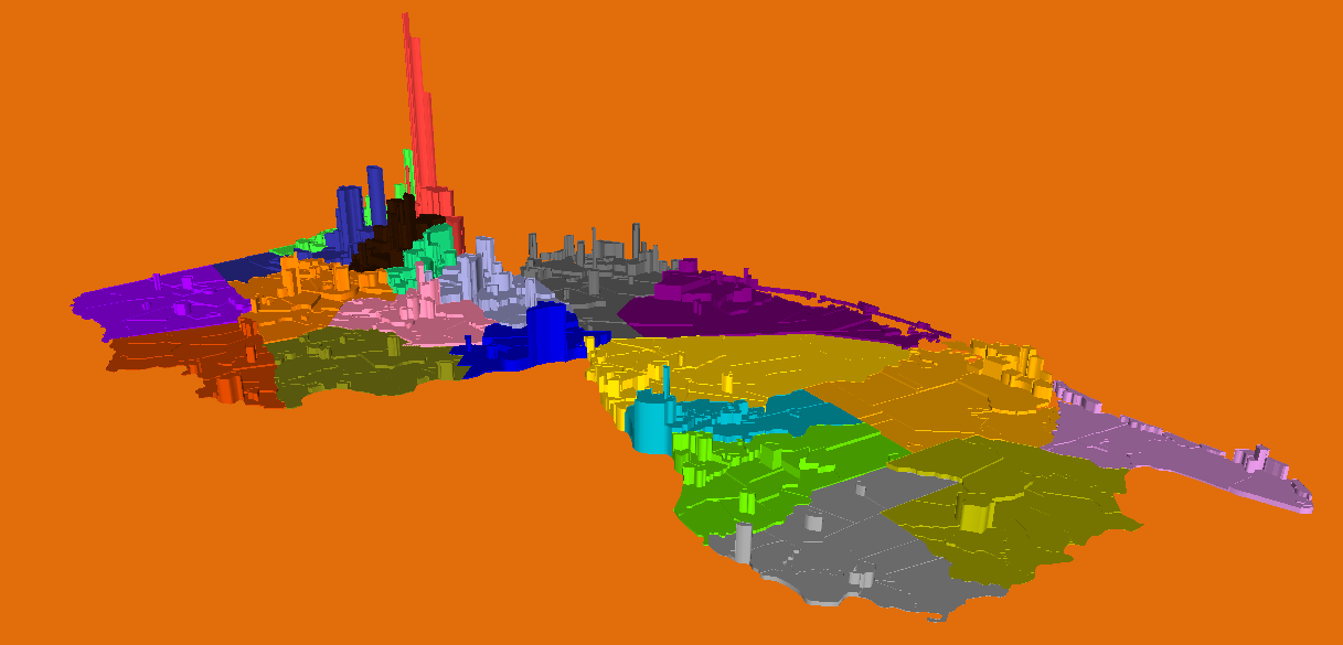Map 3D Population Density Map of New Jersey separated by county