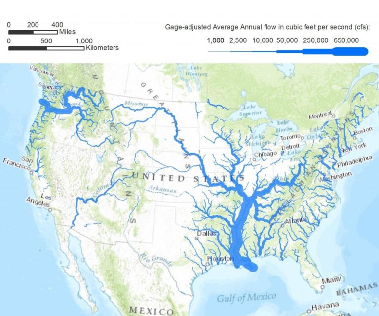 Map Annual Flow Rates Of US Rivers Infographic Tv Number One   Map Annual Flow Rates Of US Rivers 768x640 