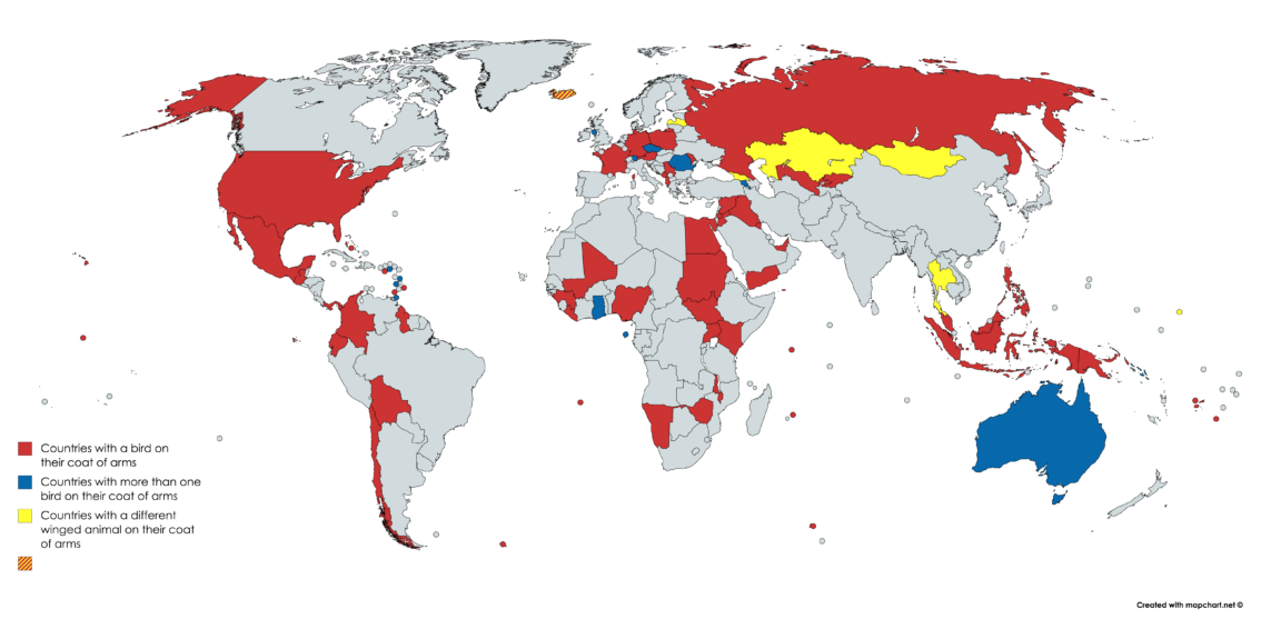Map Countries with birds on their coats of arms [OC] Infographic.tv