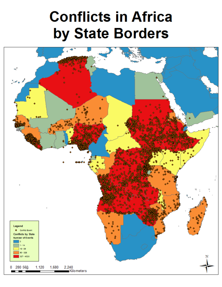 Map Frequency of armed conflicts in Africa. Infographic.tv Number