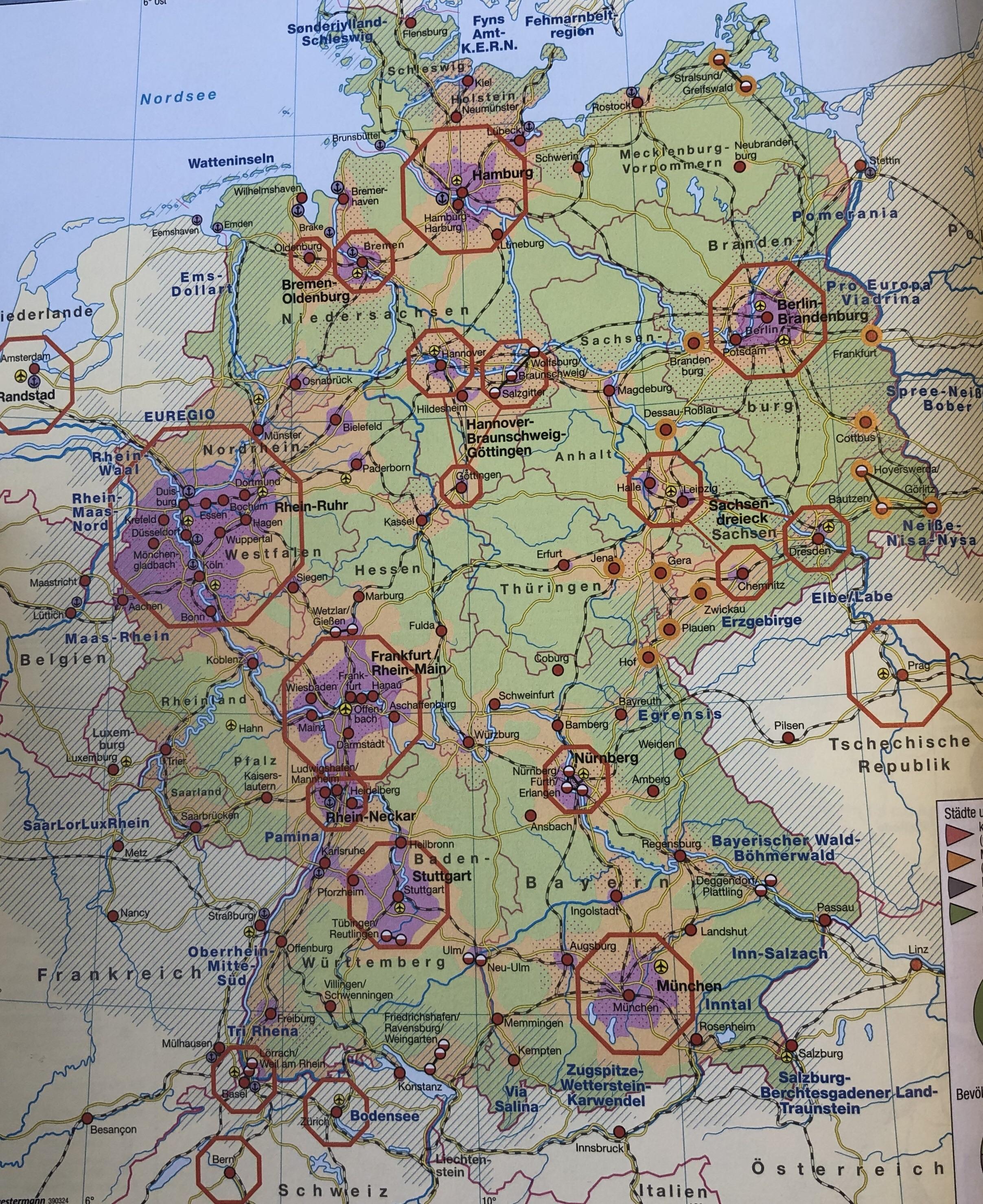 Map : German urban areas and metro regions - Infographic.tv - Number 