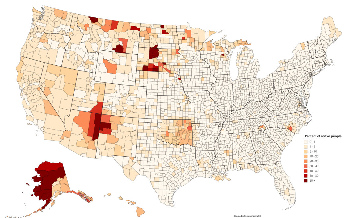 Map : U.S. Counties by Native Population – Infographic.tv – Number one