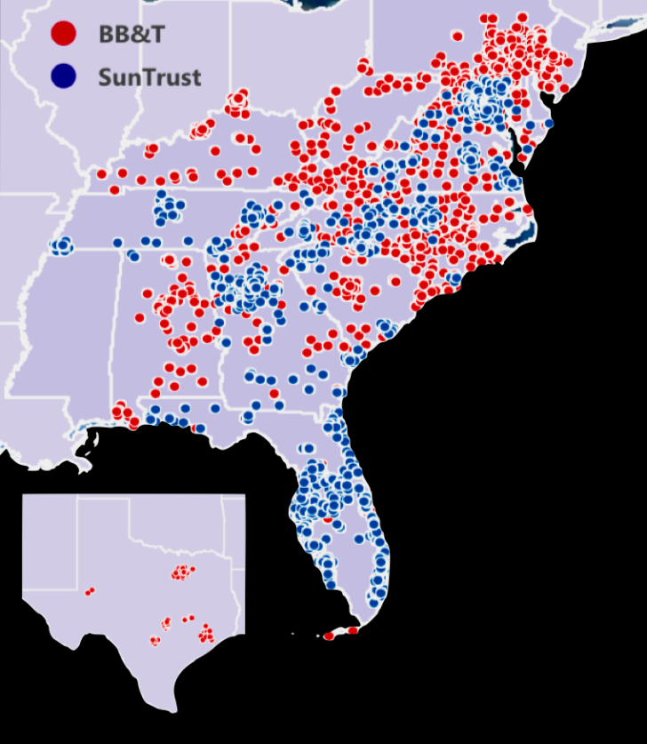 Map : BB&T and SunTrust Merger – Infographic.tv – Number one ...