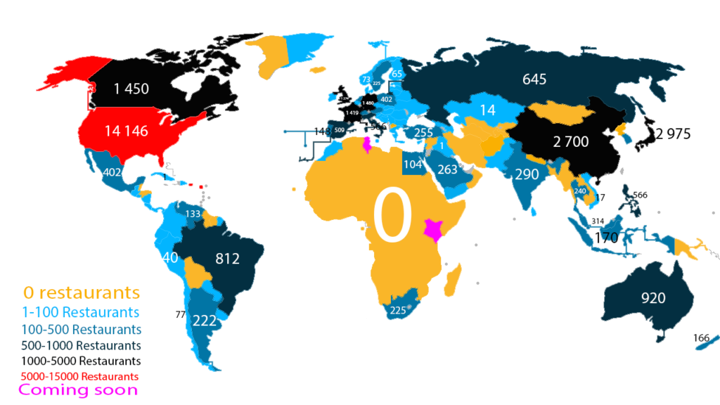 Map Countries by how much Mcdonald's restaurants they have