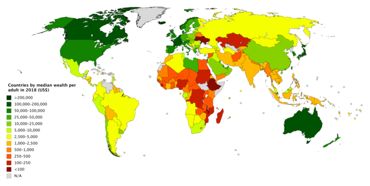 Map : Countries by median wealth per adult in 2018 - Infographic.tv ...