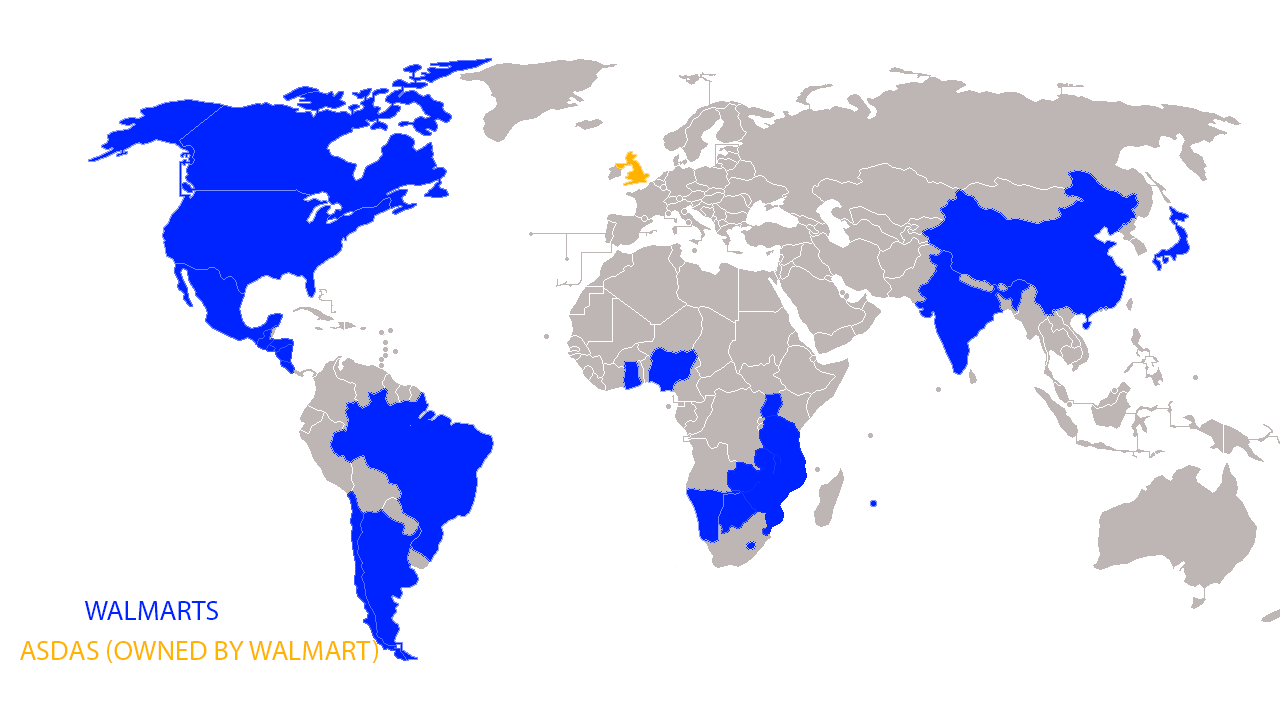 Map Countries that have Walmart (UK=ASDA) [Updated 2019